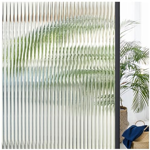 Lifetree Film de protection pour fenêtre, opaque, autocollant, effet roseau en verre dépoli, statique, anti-UV, avec colle, pour la maison, le bureau, 75 x 200 cm