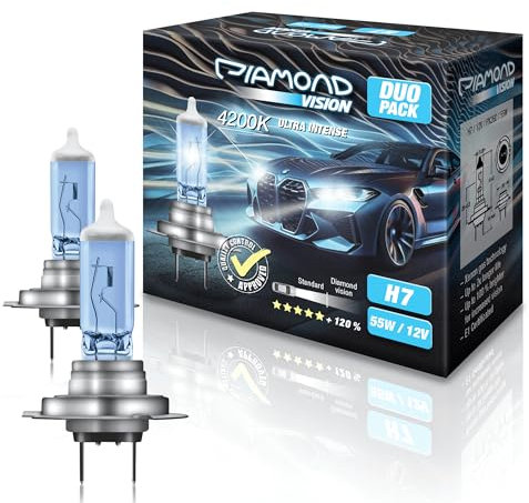 Diamond Vision 2x H7 12V 55W | Ultra Intense 4200K | Halogen KFZ Autolampen | zweimal so langlebig | Duobox | E-Prüfzeichen