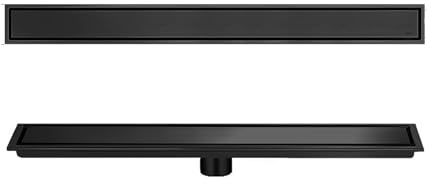 NJDQFA Edelstahl Duschrinne Komplettset,2 in 1 Befliesbar Duschrinne,Duschablauf Extra Flach Bodenablauf Mit Haarsieb,Zwischendrainage,Schwarz,10 * 50cm