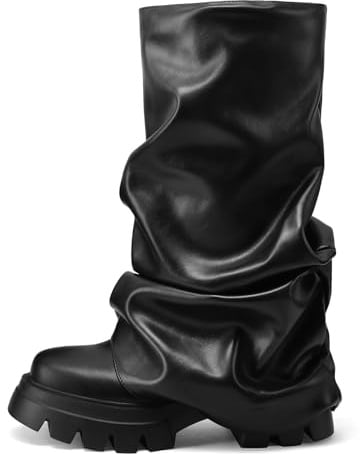 VOMIRA Slouchy Boots Fold Over Boot for Women Wide Calf Boot Black Platform Boots