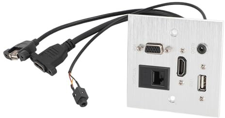 Prise Multimédia, Plaque Murale Multifonction Réseau USB HDMI VGA 3,5 Mm Audio RJ45, Prise de Panneau D'information Multimédia pour Maison, Hôtel, Bureau