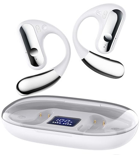 Open Ear Bluetooth Kopfhörer, mit 4 Mic, 40 Std Dual LED Anzeige Type-C Kopfhörer Kabellos Bluetooth 5.3, IP7 wasserdichte ENC Sport Kopfhörer Weiße