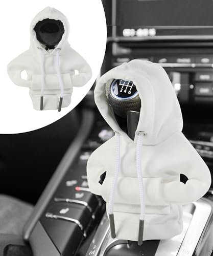 Flaconi Auto Deko,Chalthebel Hoodie,Auto Deko Innenraum,Schaltknauf Abdeckung,Auto Schalthebel Abdeckung,Auto Zubehör Deko Hoodie für Schaltknauf,Auto Schaltknauf überzug (Weiß)
