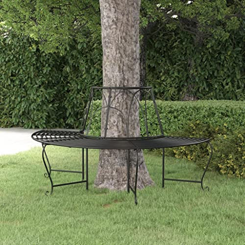 TEHTX7 Baumbank Gartenbank Garten Vorgarten Bank Halbrund 159 cm Schwarz Stahl