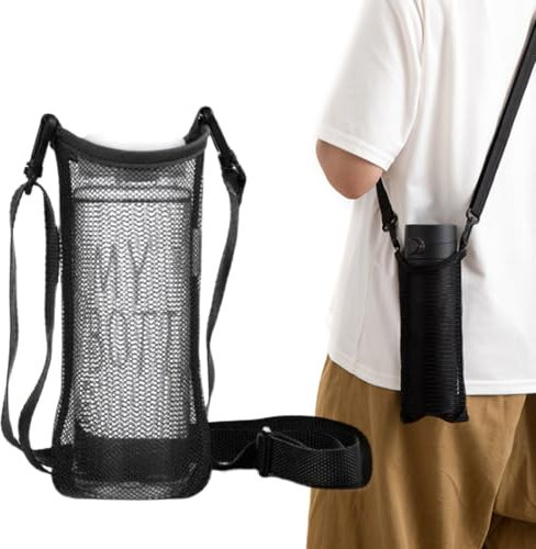 XPEX 1 pièce Porte-Bouteille d'eau en Maille,porte gobelet cou,porte gourde randonnée,porte gourde sac à dos,andoulière réglable et légère - Convient pour Camping,randonnée,Cyclisme(Noir)