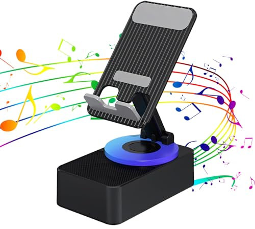 Bluetooth Audio Power Bank Bracket, Cell Phone Holder with Wireless Bluetooth Speaker, 3-in-1 Foldable Cell Phone Stand, 360° Rotable (Black)