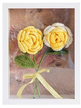 Yellow Rose Handmade Photo Frame Eternal Flower Hand Woven Flowers Romantic Simulation Flowers Wedding Celebration Anniversary Gift for Girlfriend Mother