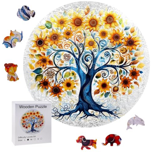 wocpvm Holz Puzzle Erwachsene Wooden Puzzle Sonnenblume Puzzles Holz Erwachsene Kinder ab 6 Jahren für Heim Dekoration und Geschenke 28 x 28 cm