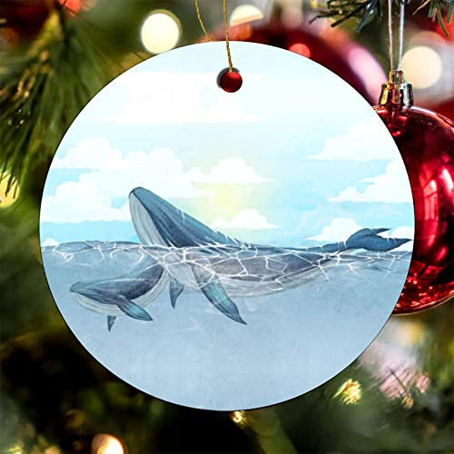 Weihnachtsbaumschmuck 7.3cm, Aquarell Wal Runde Keramik Ornament Lustige Christbaumschmuck Anhänger Premium Weihnachtsanhänger Für Party Neujahr Geschenk Hausdeko
