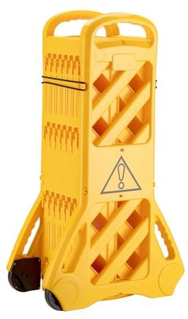 Wiltec mobile Absperrung aus Kunststoff faltbar 60 x 32 x 101 cm, Mobilzaun ausziehbar bis 3,9 m mit Rollen, Absperrzaun aus robustem Material