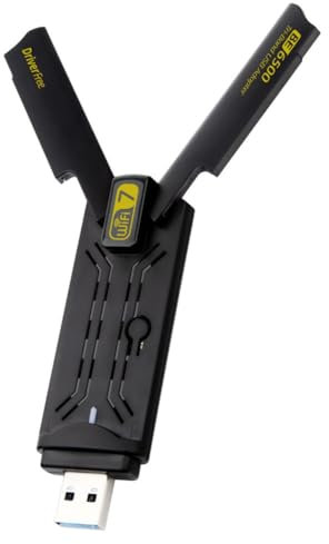 Louttary Adaptateur USB WiFi7 6500Mbps Adaptateur USB WiFi7 6500Mbps BE6500 Carte Réseau sans 2.4G&5.8G&6Ghz 802.11be Adaptateur WiFi sans Pilote pour Win 10/11