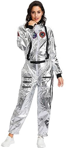 Unisex Astronaut Kostüm|Silber Weltraum Kostüm - Nasa Kostüm Herren Damen Space Kostüm Astronauten Overall Erwachsene für Cosplay Faschingskostüme Astronaut Spaceman Raumfahrer Costume