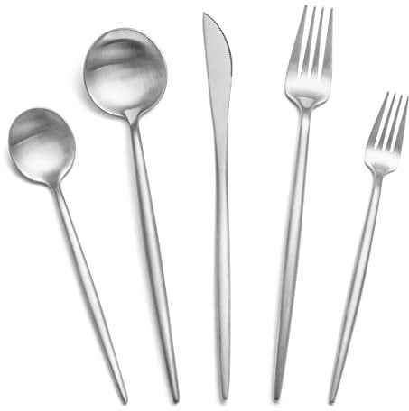 20 Teiliges Mattes Besteckset, EIUBUIE Edelstahl Besteck Set 4 Personen, Modernes Essbesteck Spülmaschinenfest Tafelbesteck Set mit Messer Gabel Löffel für Haus Küche Hochzeit Party Restaurant
