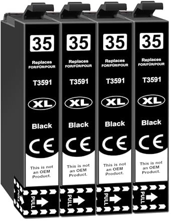 Jhaan 35XL Schwarz Druckerpatronen Kompatibel für Epson 35XL Druckerpatronen Kompatible mit Epson Workforce Pro WF-4740DTWF WF-4730DTWF WF-4725DWF WF-4720DWF WF-4740 WF-4730 W-F4725 WF-4720(4er-Pack)