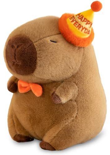 VerLuky Capybara Kuscheltier, 23 cm Cartoon Capybara Plüschtier mit Geburtstag Hut, Niedliches Wasserschwein Kuscheltier, Geschenk für Kinder und Erwachsene