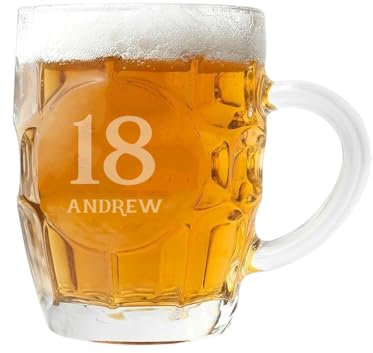 ukgiftstoreonline Personalised Birthday Beer Mug Tankard with Custom Engraving, 20oz/1 Pint, 12.7 cm Height Any Age