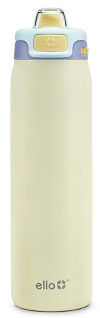 Ello Pop & Fill 22oz Stainless Water Bottle, Sip or Chug, Fresh Dew | Insulated stainless steel water bottle with Quick Fill™ lid, sip straw, chug opening, leakproof lock, and BPA-free