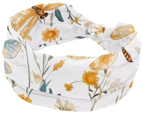 Fasce larghe da donna, fantasy, libellule e erba naturale, elastiche, sportive, accessori per capelli, per yoga, corsa, vita quotidiana