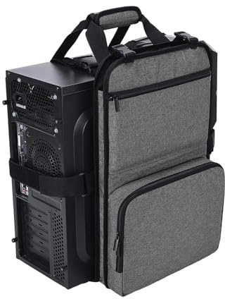 baojielai PC Tower Carrying Strap with Handle Desktop Computer Case Belt Holder Pocket for Keypad Cable Headphone Transporting