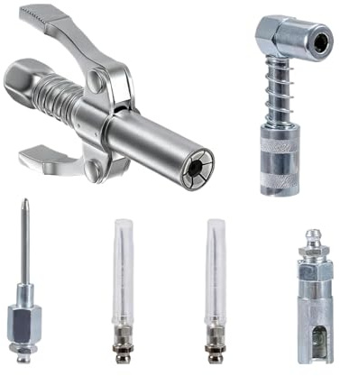 COZERI Fettpressen-Kupplungs-Set – 1 x Fettpressen-G-Kupplung, 1 x 90° Fettpressen-Adapter, 2 x Fettnadel-Nadelspitze, 1 x Nadeldüse, 1 x rechtwinkliger Fettkupplung, Automobil- und Industrieanwendung