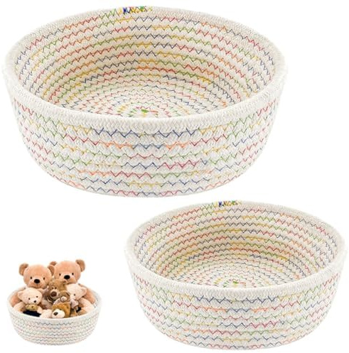 Jerhyun 2 Piezas Cestas de Almacenamiento Trenzadas con Cuerda de Algodón, Cesta Trenzada Algodón para Decoración y el Almacenamiento en Dormitorios, Salones y Oficinas (Blanco)