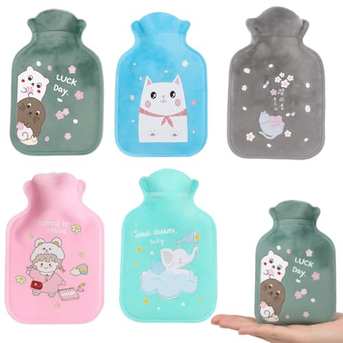 Mini Wärmflasche 5er Set, Kleine Wärmflasche Für Unterwegs, Ideal Als Handwärmer Und Geschenk, 30 x 20 cm, Niedliche Motive Für Kinder Und Erwachsene