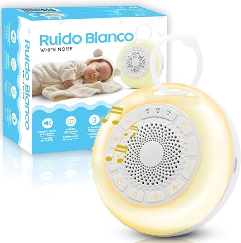 WS WorlsTrend - Máquina de Ruido Blanco para dormir Bebé - Aparato de 26 Sonidos Relajantes con Luz Nocturna Ajustable & Temporizador - Incluye Manual Sueño Bebé - Recargable por USB.
