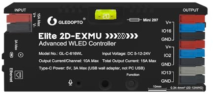 GLEDOPTO ESP32 WLED LED Strip Controller mit Ethernet Musik Sound Reactive UART Energy Save Relais 20A steckbare Sicherung DIY Dynamic für WS2811 WS2812 SK6812 WS2815 Digital RGB IC Strip Light