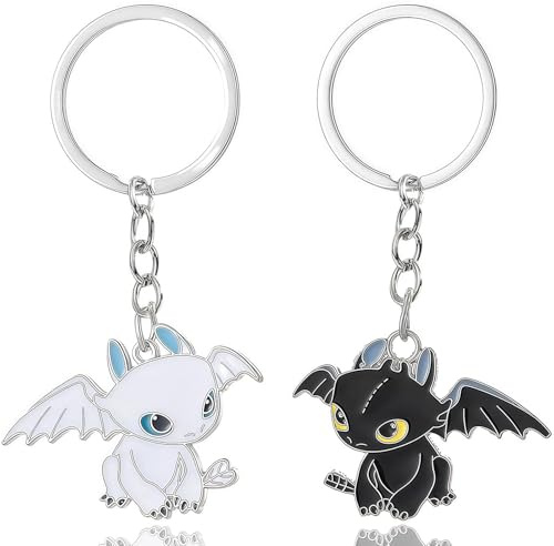 WhaleO Lot de 2 porte-clés avec dragon volant, porte-clés de dessin animé pour petite amie et partenaire de la série animée, pour sac, téléphone portable, voiture, adolescentes, filles et couples