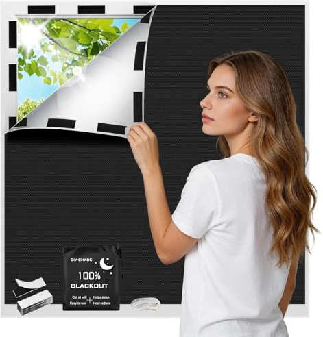 Verdunkelungsrollo ohne Bohren 400 x 145 cm, 420D Oxford Fenster Verdunkelung zum Zuschneiden, 100% blickdichter Verdunkelungsstoff mit Klettband für Schlafzimmer, Kinderzimmer & Dachfenster
