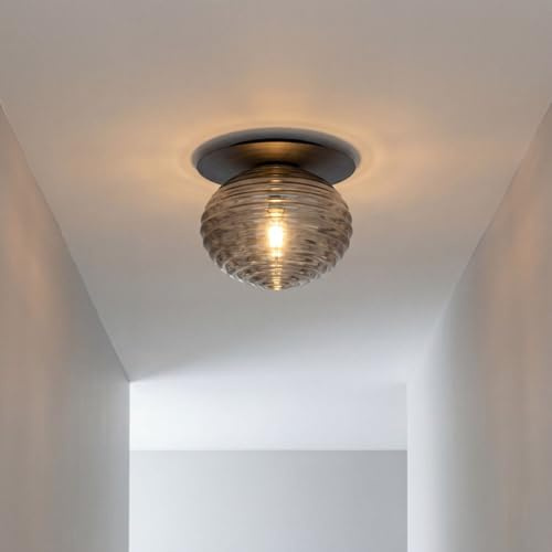 Licht-Erlebnisse Deckenlampe Rauchglas Modern Schwarz Glas geriffelt Strukturglas Metall Wohnzimmer Flur Ø35 cm rund E27 dekorativ blendarm Deckenleuchte Schlafzimmer