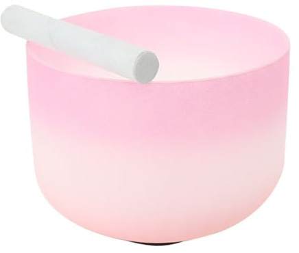 10 inch C Note Frosted Quartz Crystal Singing Bowl for Sound Healing and Therapy Meditation, Heart Chakra Quartz Gift for Meditation Prayer Yoga Relaxation, Rainbow Pink