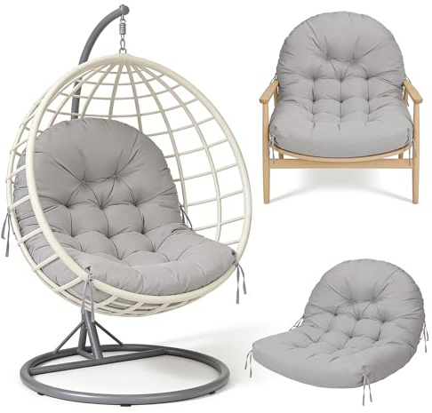 Hängesessel Kissen, 120x85x18cm Extradick Kissen für Hängesessel, Wasserfestes UV-beständiges Sitzkissen Hängesessel für Polyrattan Rattan Hängeschaukel Hängekorb, Indoor & Outdoor (Hellgrau)