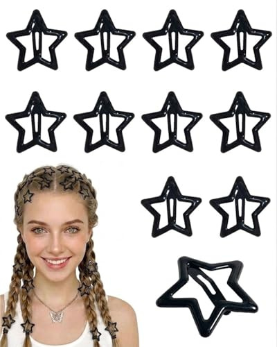 DAFNE 30/10 pezzi fermagli per capelli a forma di stella, in metallo, multicolore, graziosi, piccoli, antiscivolo, per bambini, ragazze, accessori per capelli a forma (Nero)