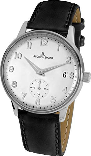 JACQUES LEMANS Damenuhr Heerrenuhr Retro Classic Lederarmband massiv Edelstahl Big Date N-215.1ZJ