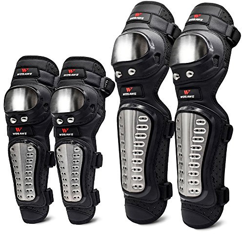 WOSAWE Protecciones de Rodilleras, Adultos Anti-caída Codos Protectores Acero Inoxidable Moto Kit de Protección (Codo Largo y Rodilleras)