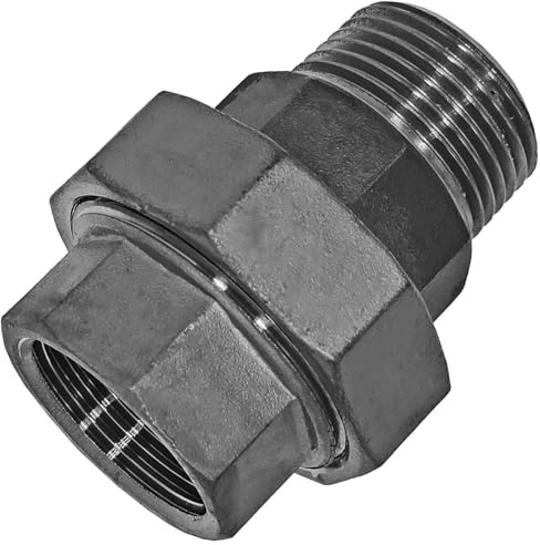 MegaHaustechnik Verschraubung, 1 1/2 IG x AG, Gewindefitting Edelstahl V4A | flach dichtend, Trinkwasser geeignet, Innengewinde und Außengewinde DN40 Rohr, rostfrei INOX