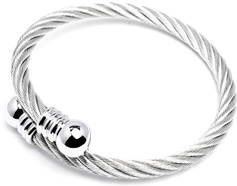 Schmuck-Checker Flexibler 316L Edelstahl Stahlseil Armreif silber schwarz gold roségold Damen Herren Geschenk Armspange hochwertiges Armband (Silber)