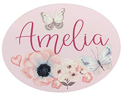 Personalised Kids Butterfly Floral Metal Door Plaque – Custom Name Bedroom Sign, Girls Room Decor, Glossy Aluminium Door Sign Gift