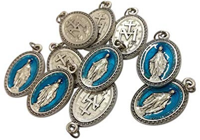 Eurofusioni Versilberte blaue Medaille Wunderbare Madonna - h 2,5 cm - 10 Stück