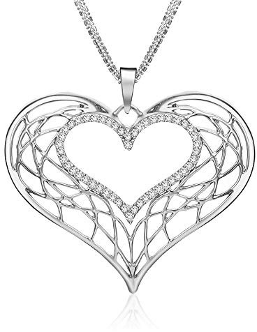 Ouran Heart Pendant Necklaces for Women,Charm Rose Gold and Silver Long Chain Necklace with Shining Crystal Great Gift for Girls,Mom,Friends