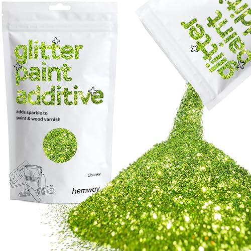 Hemway Glitter Paint Additive - Lime Green | Chunky Metallic Flakes for Adding Sparkle to Paints & Wood Varnish | Add to Emulsion, Acrylic & Latex for Indoor Sparkly Walls | 100 g