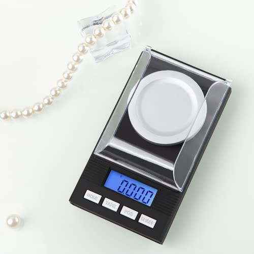 Juwelierwaage, Tragbare 0.001g Digitale Schmuckwaage Feinwaage Präzisonswaage Taschenwaage mit Kalibriergewichte und Pinzetten für Labor, Küche und Juweliergeschäft, 15,5 × 8 × 2 cm(100g)