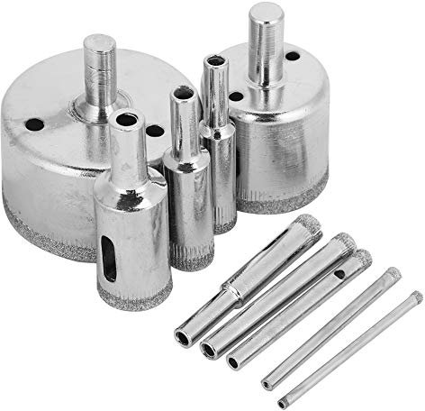 10 brocas de diamante (3mm, 4mm, 5mm, 6mm, 8mm, 10mm, 12mm, 18mm, 32mm, 50mm) para taladro de cristal, cerámica, granito, piedra, mármol, azulejos y porcelana