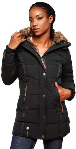 MARIKOO Damen Winter Jacke Mantel Parka warm gefütterte Winterjacke B817 [B817-Lieblings-Schwarz-Gr.L]