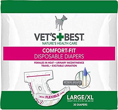 Vet's Best Comfort Fit Hundewindeln – Einweg-Windeln für Hündinnen – saugfähig mit auslaufsicherer Passform – Größe L/XL (59,9–80,9 cm Taille) – 30 Stück