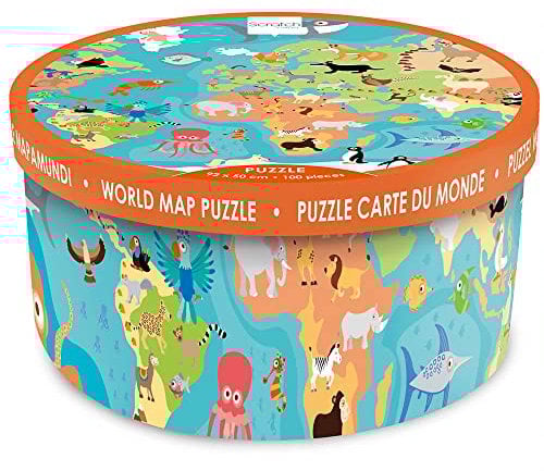 SCRATCH 276181117 Bodenpuzzle, Weltkarte mit Tieren, 100 Teile Kinderpuzzle, Puzzle für Kinder ab 5 Jahren