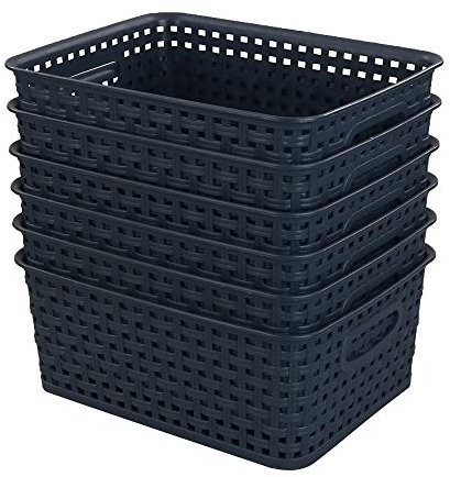 Sandmovie Plastic Woven Storage Baskets, Navy Blue, 6 Packs