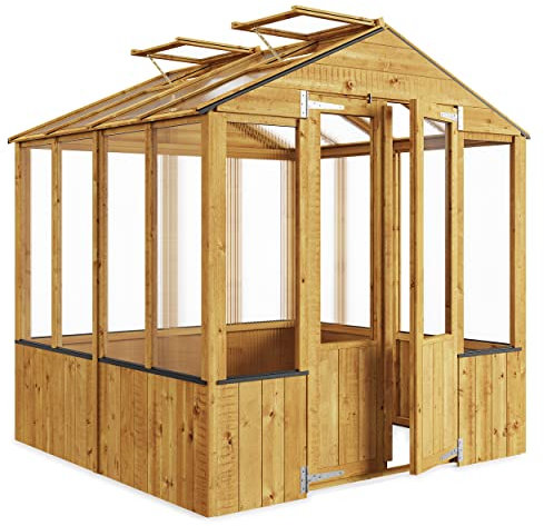 BillyOh 6x6 Wooden Frame Greenhouse with Opening Roof Vent | Polycarbonate Glazing | Garden Storage Small Wooden Lincoln Green House (6x6)