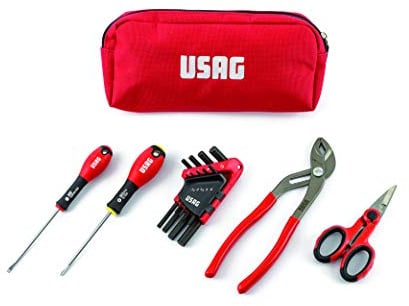 USAG U00070053 - 007 SB 178 NC Kompakte Werkzeugtasche mit Schraubendrehern, Winkelsechskantschlüsseln, verstellbarer Zange und Schere (13-teilig)